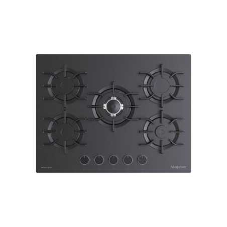 Plaque de cuisson gaz encastrable 70 cm – Série IXELIUM Noir – 5 feux Sabaf + Wok